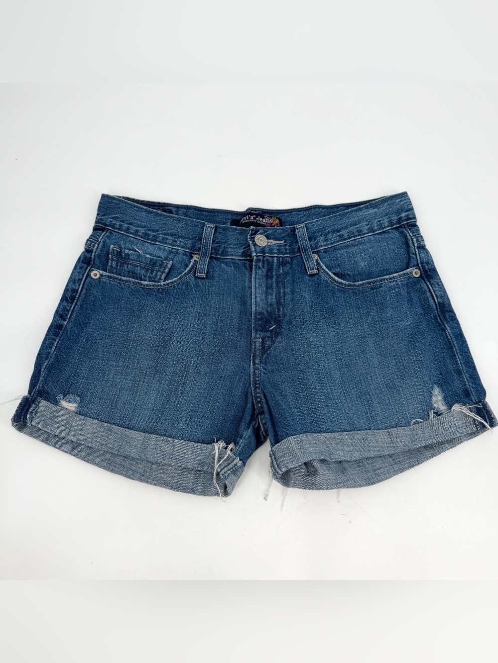 Levi’s Jean Shorts Juniors 3 Blue Denim Roll Cuff Distressed Cotton Denim Boho